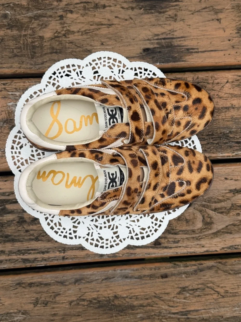 Sam Edelman Leopard Print Velcro Sneakers in Brown and Cream